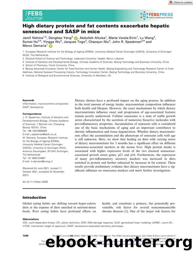 High dietary protein and fat contents exacerbate hepatic senescence and SASP in mice by Unknown