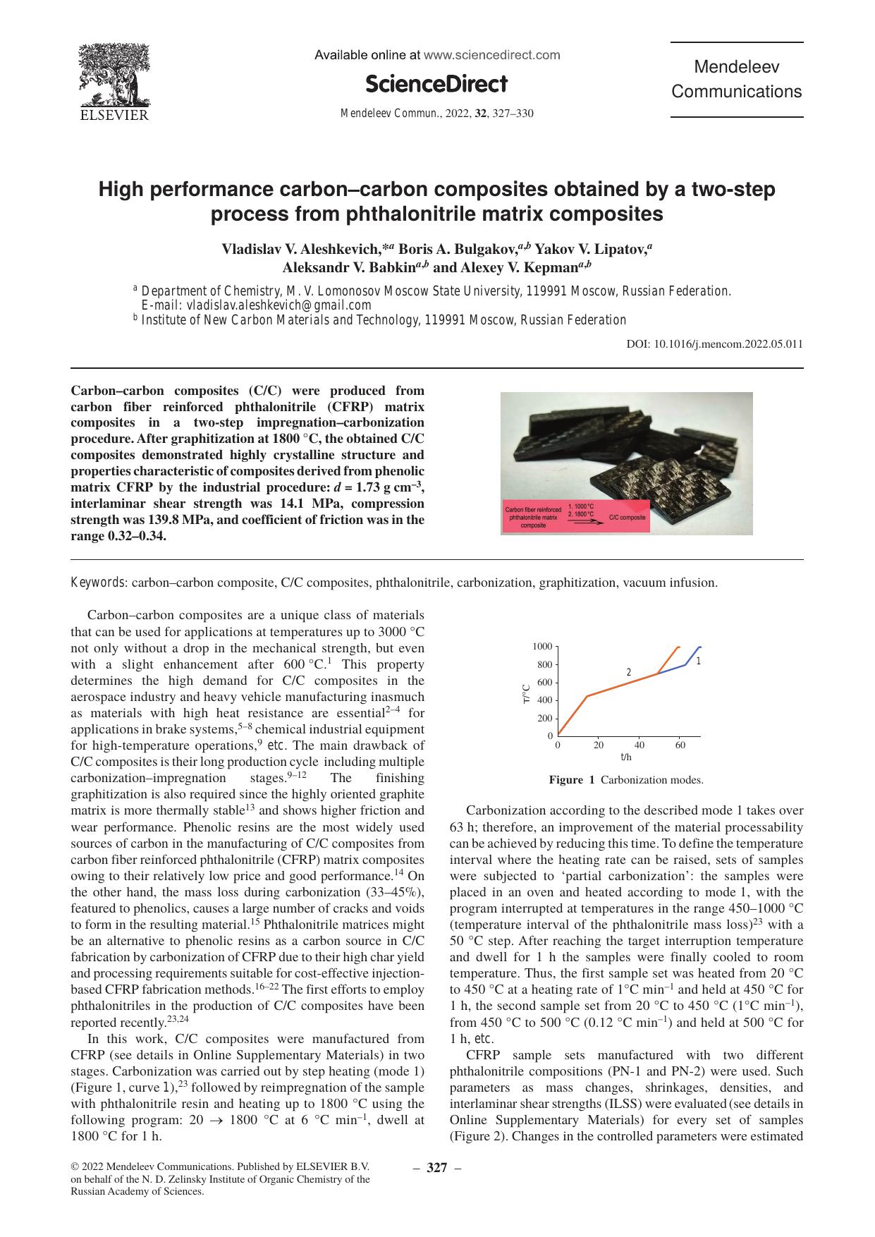 High performance carbonâcarbon composites obtained by a two-step process from phthalonitrile matrix composites by unknow