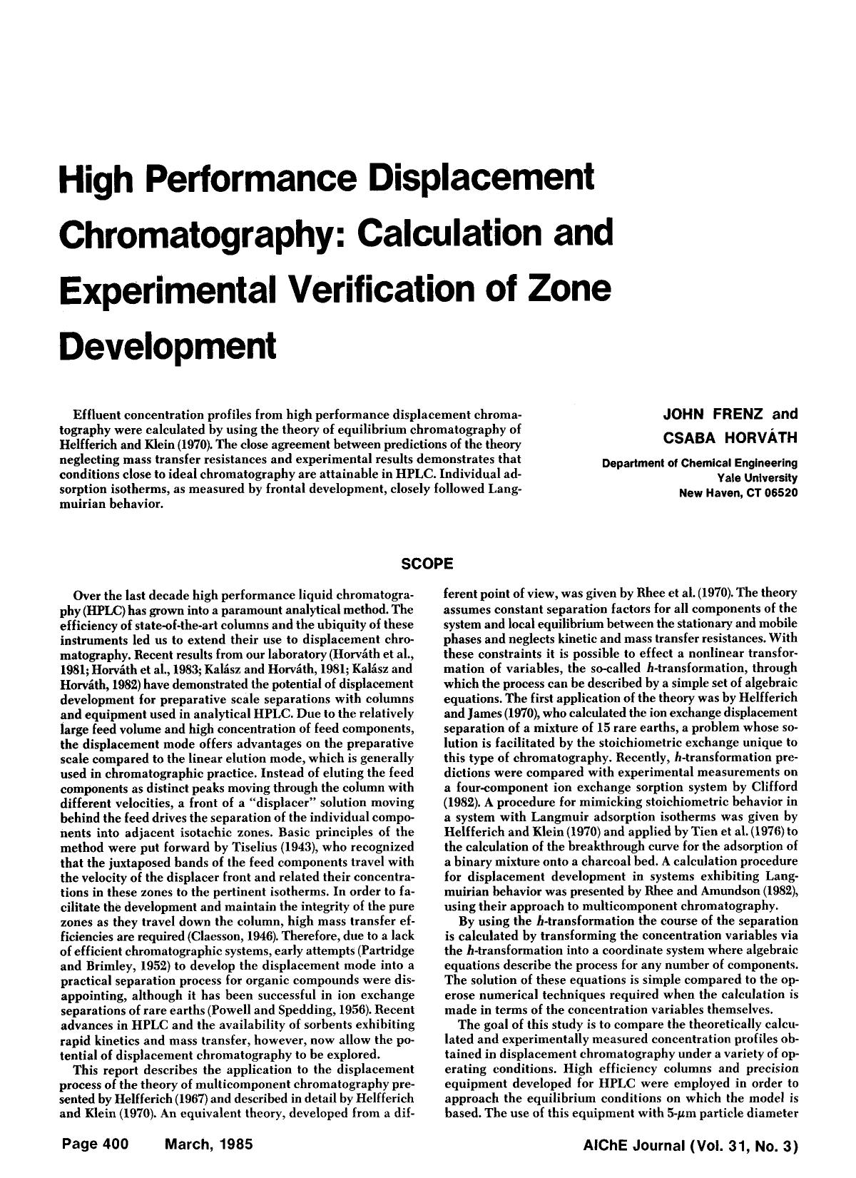 High performance displacement chromatography: Calculation and experimental verification of zone development by Unknown