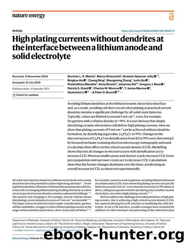 High plating currents without dendrites at the interface between a lithium anode and solid electrolyte by unknow