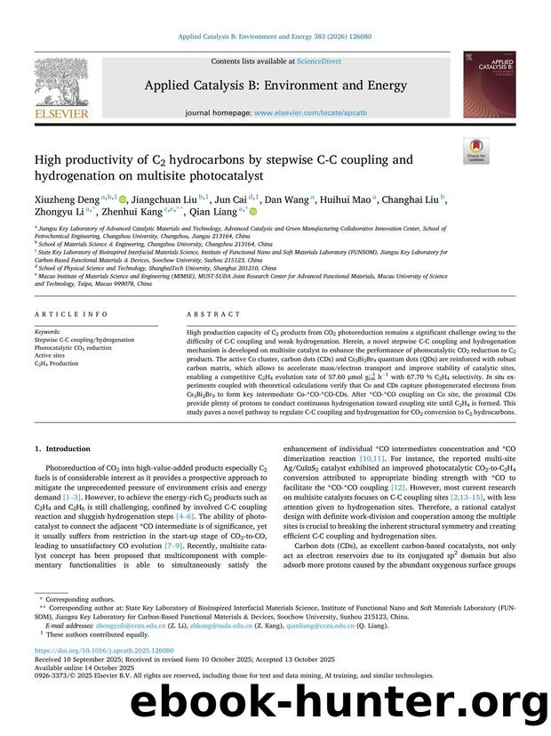 High productivity of C2 hydrocarbons by stepwise C-C coupling and hydrogenation on multisite photocatalyst by unknow