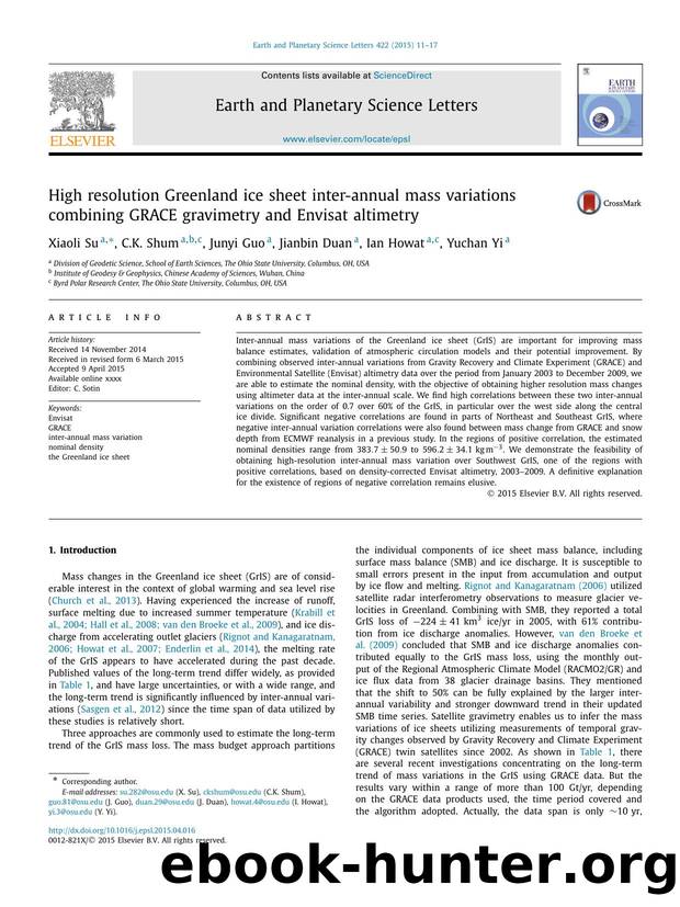 High resolution Greenland ice sheet inter-annual mass variations combining GRACE gravimetry and Envisat altimetry by Xiaoli Su & C.K. Shum & Junyi Guo & Jianbin Duan & Ian Howat & Yuchan Yi
