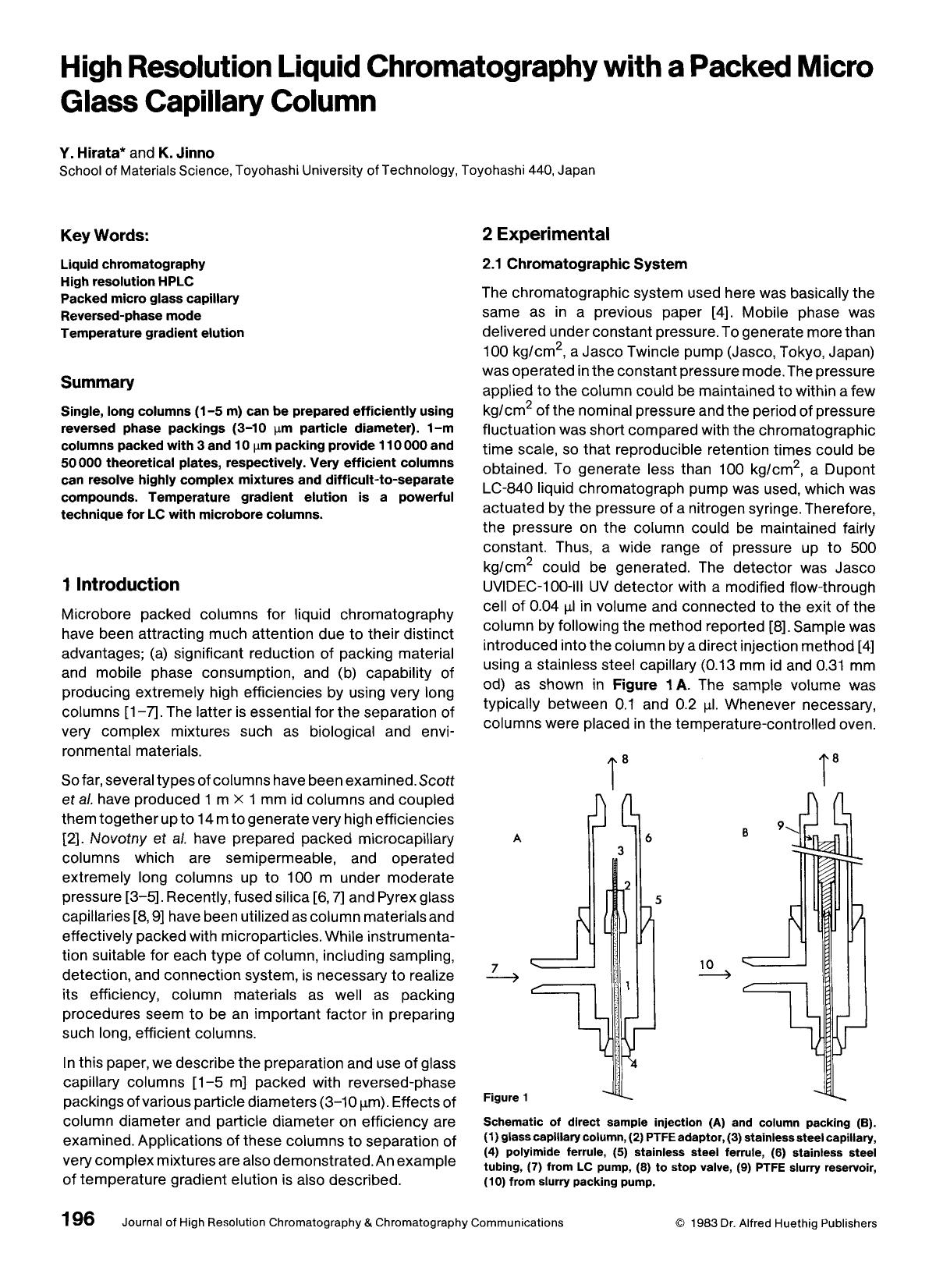 High resolution liquid chromatography with a packed micro glass capillary column by Unknown