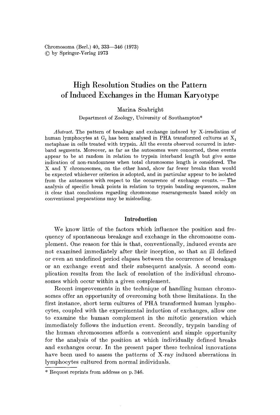 High resolution studies on the pattern of induced exchanges in the human karyotype by Unknown