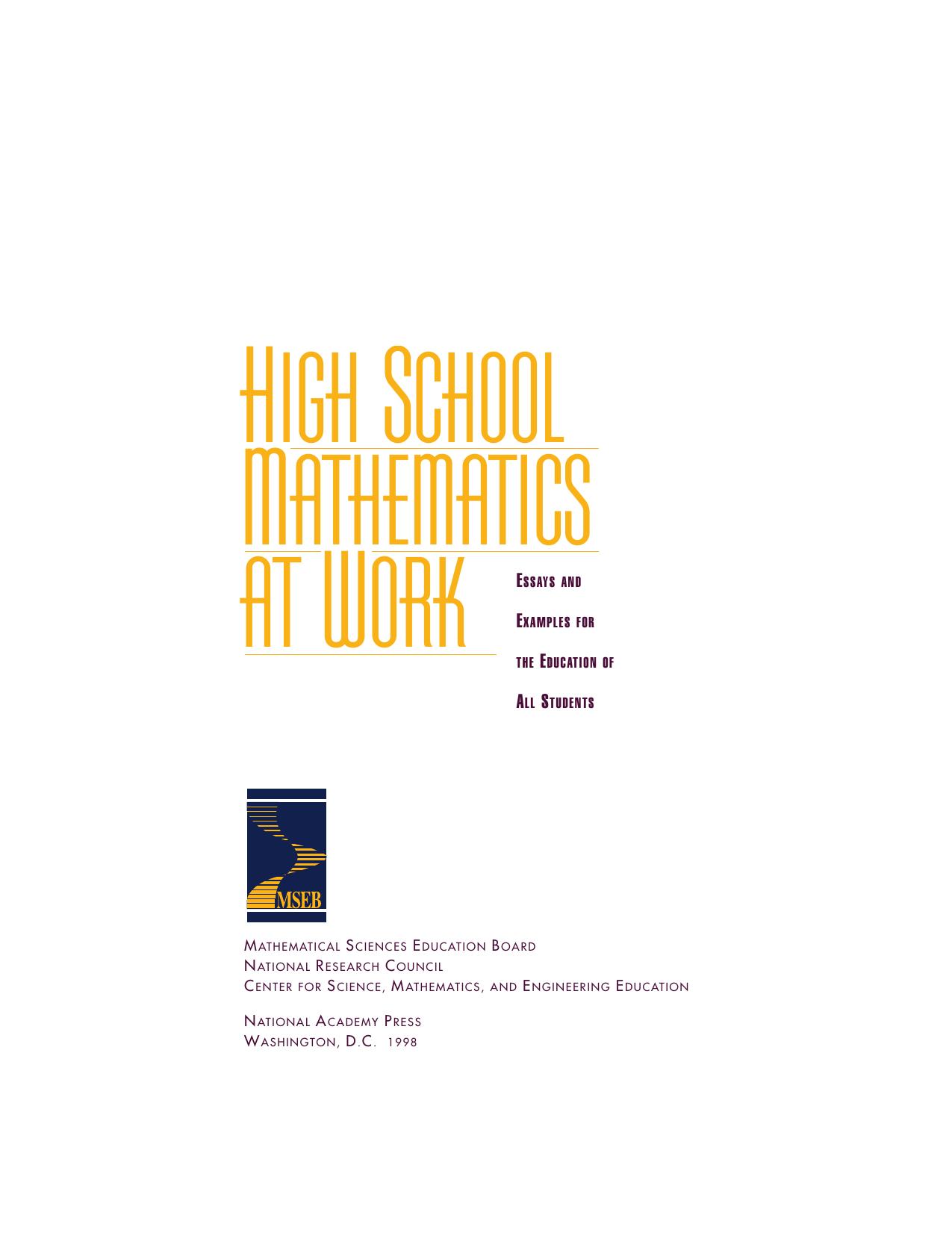 High school mathematics at work : essays and examples for the education of all students by National Research Council (U.S.). Mathematical Sciences Education Board