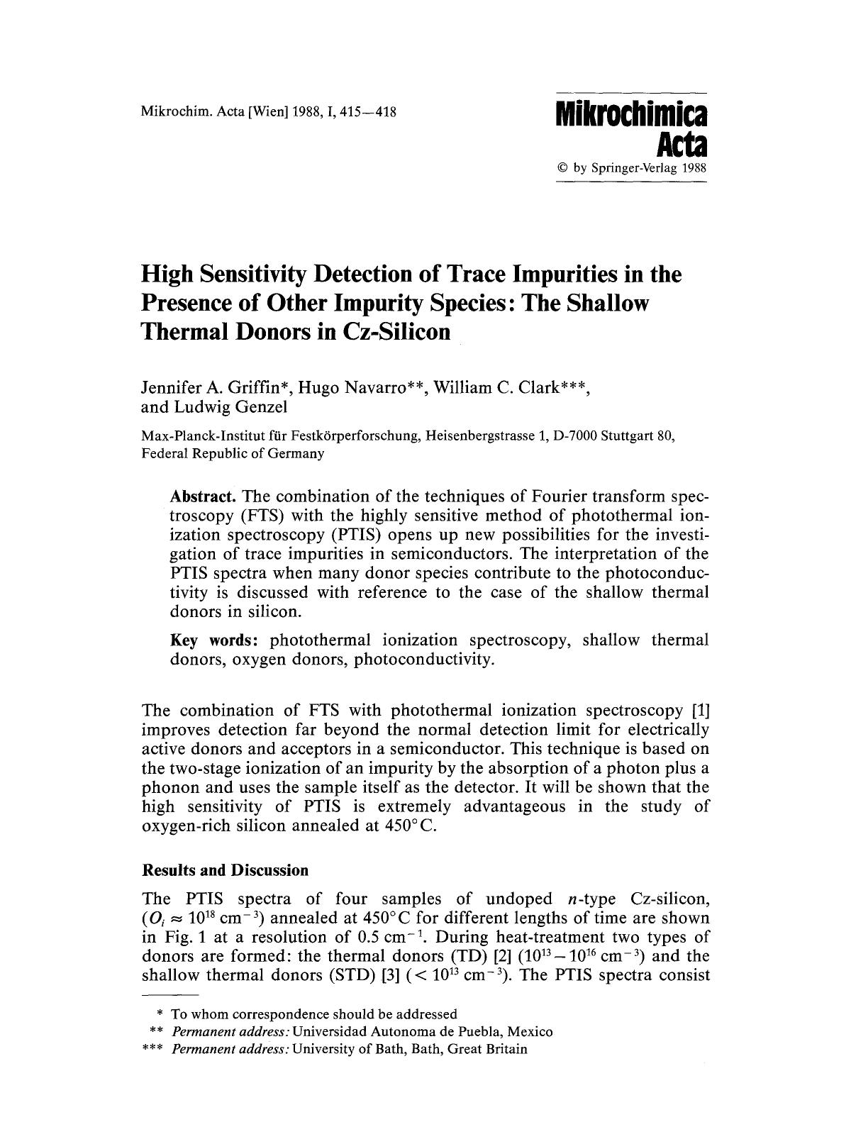High sensitivity detection of trace impurities in the presence of other impurity species: The shallow thermal donors in Cz-Silicon by Unknown