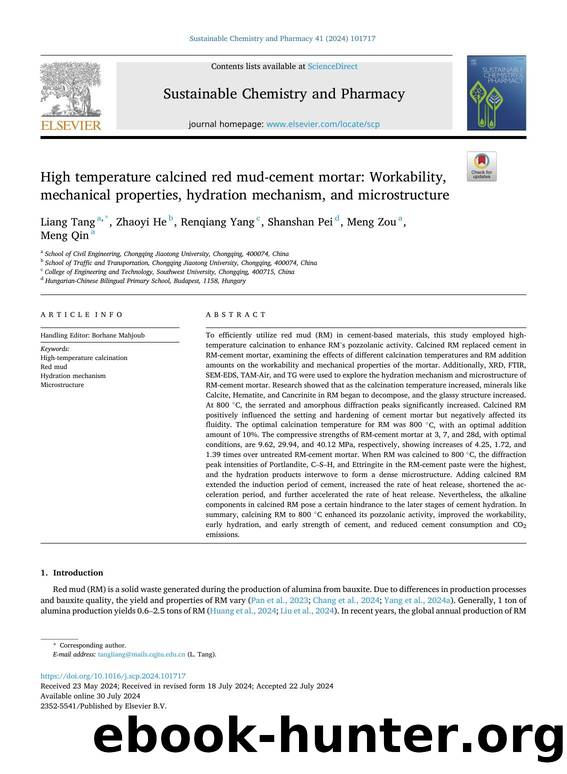 High temperature calcined red mud-cement mortar: Workability, mechanical properties, hydration mechanism, and microstructure by Liang Tang & Zhaoyi He & Renqiang Yang & Shanshan Pei & Meng Zou & Meng Qin