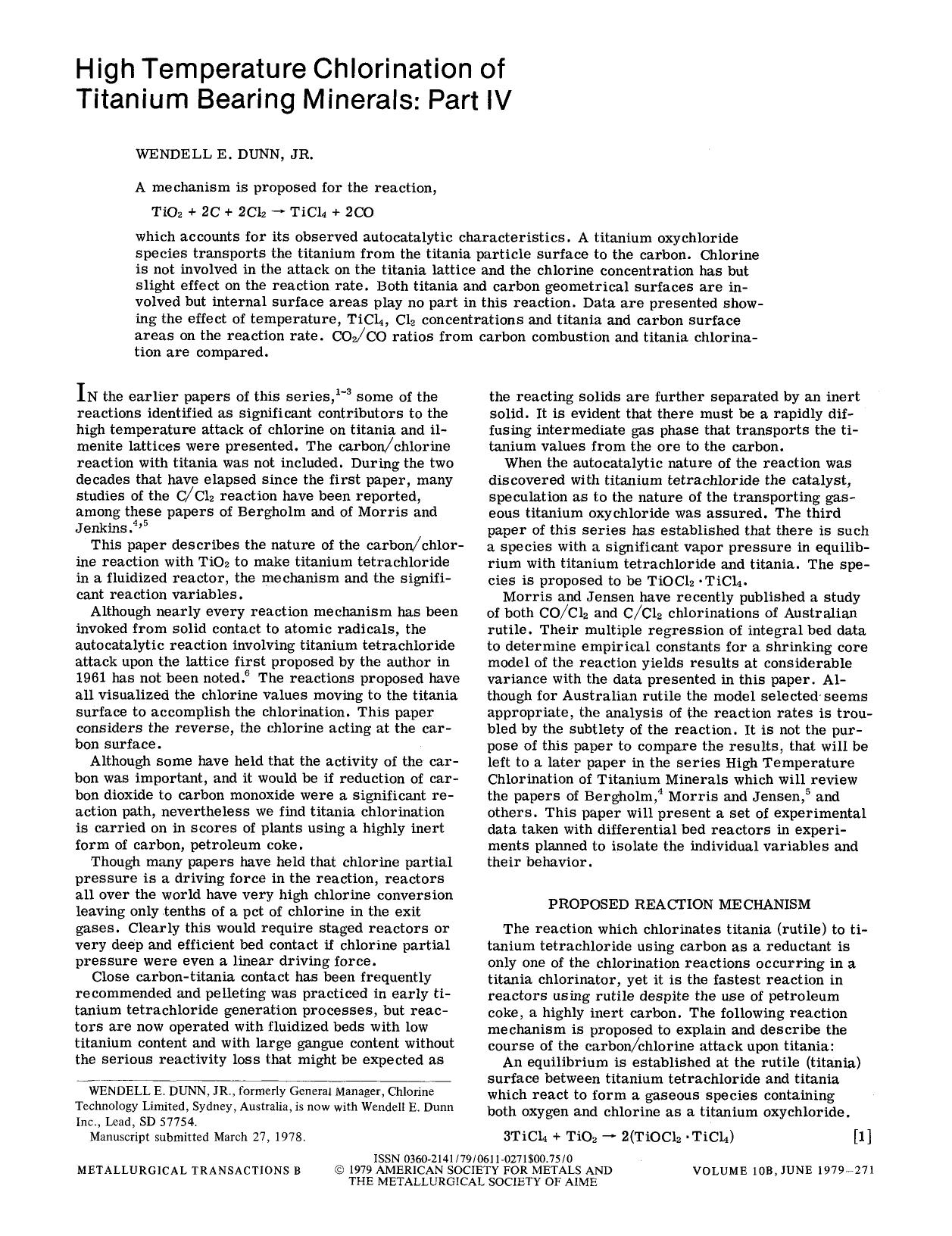 High temperature chlorination of titanium bearing minerals: part IV by Unknown