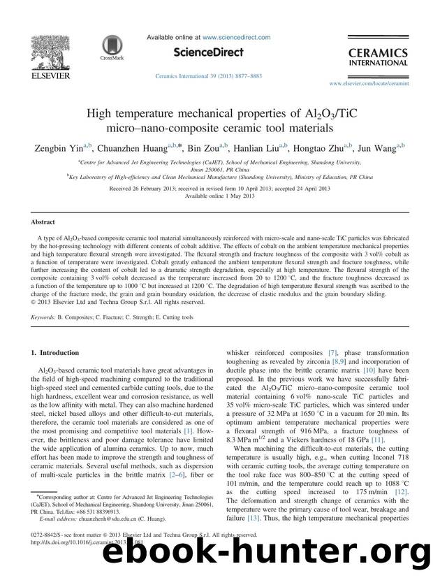 High temperature mechanical properties of Al2O3TiC microânano-composite ceramic tool materials by Zengbin Yin & Chuanzhen Huang & Bin Zou & Hanlian Liu & Hongtao Zhu & Jun Wang