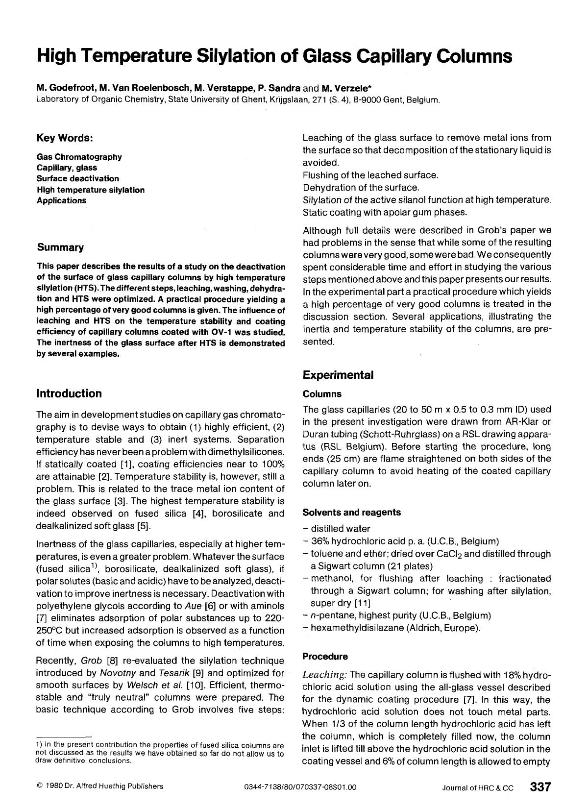 High temperature silylation of glass capillary columns by Unknown