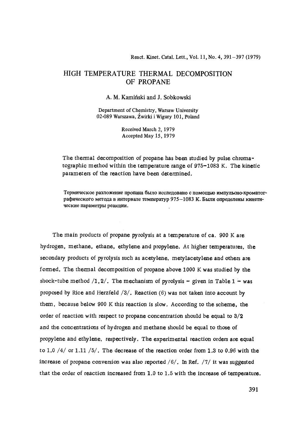 High temperature thermal decomposition of propane by Unknown