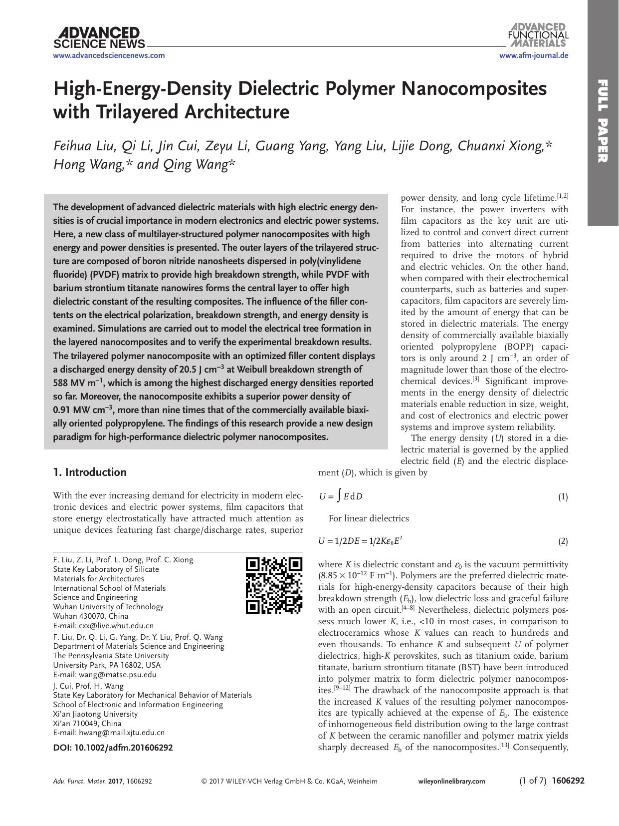 High‐Energy‐Density Dielectric Polymer Nanocomposites with Trilayered Architecture by Unknown