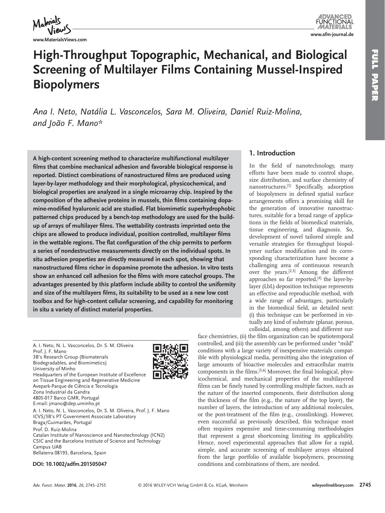 High‐Throughput Topographic, Mechanical, and Biological Screening of Multilayer Films Containing Mussel‐Inspired Biopolymers by Unknown