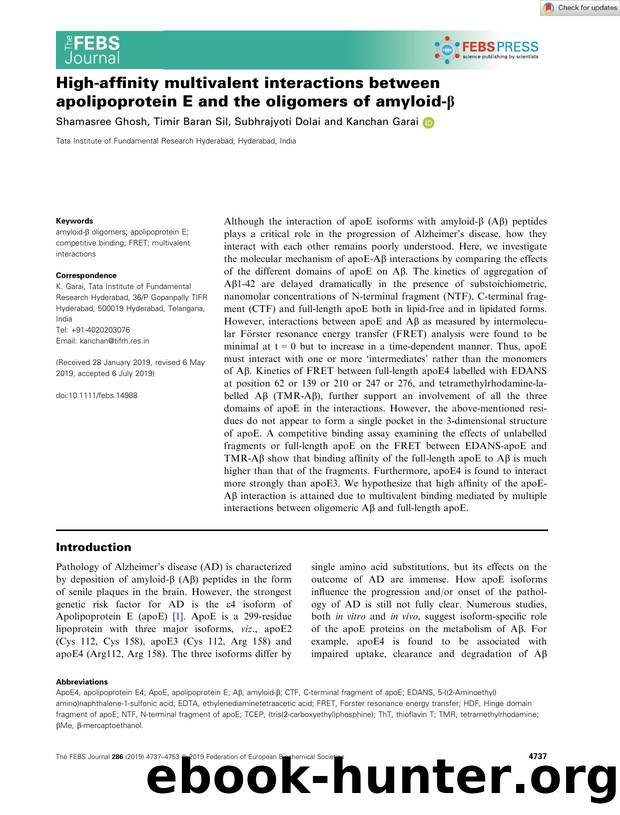 Highâaffinity multivalent interactions between apolipoprotein E and the oligomers of amyloidâÎ² by Unknown