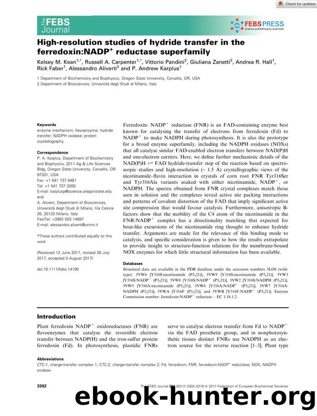 Highâresolution studies of hydride transfer in the ferredoxin:NADP+ reductase superfamily by Unknown