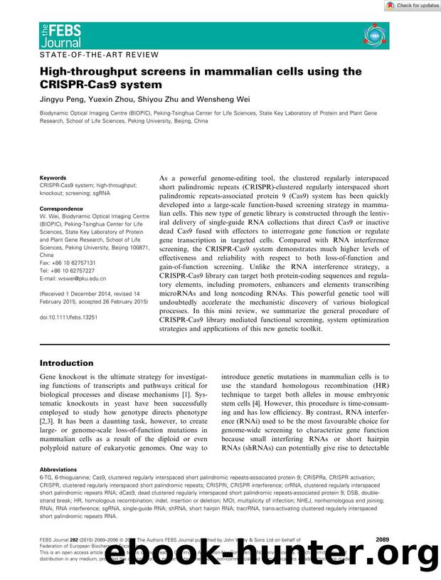 Highâthroughput screens in mammalian cells using the CRISPRâCas9 system by Unknown
