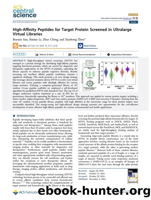 High-Affinity Peptides for Target Protein Screened in Ultralarge Virtual Libraries by Boyuan Xue & Ruixue Li & Zhao Cheng & Xiaohong Zhou (ORCID: g/0000-0002-5307-6709)