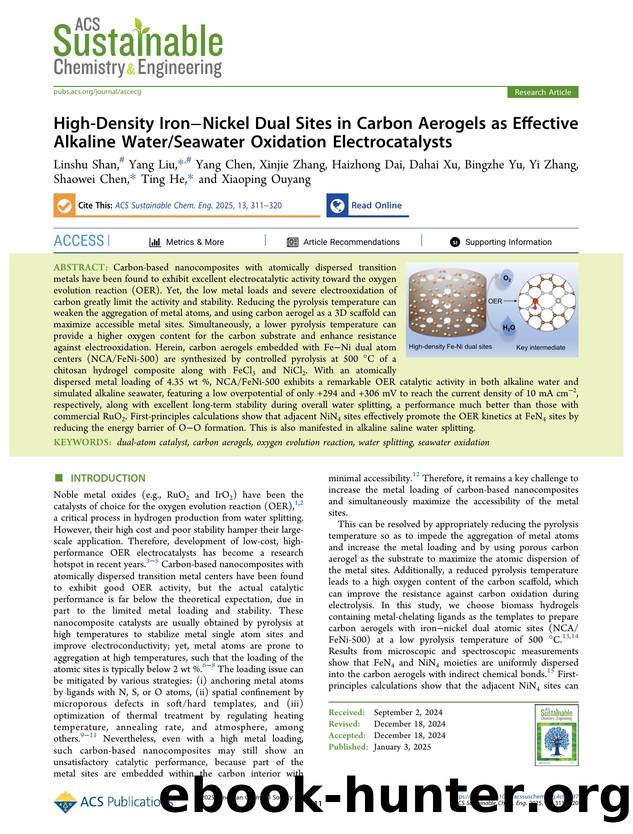 High-Density IronâNickel Dual Sites in Carbon Aerogels as Effective Alkaline WaterSeawater Oxidation Electrocatalysts by unknow