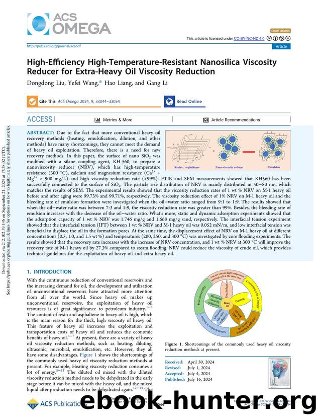 High-Efficiency High-Temperature-Resistant Nanosilica Viscosity Reducer for Extra-Heavy Oil Viscosity Reduction by Dongdong Liu Yefei Wang Hao Liang & Gang Li