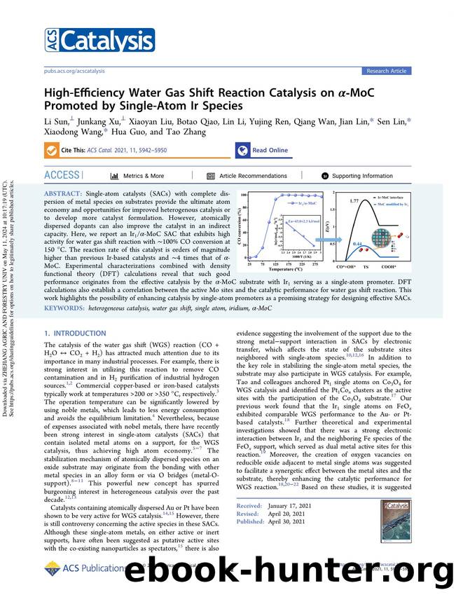 High-Efficiency Water Gas Shift Reaction Catalysis on Î±-MoC Promoted by Single-Atom Ir Species by unknow
