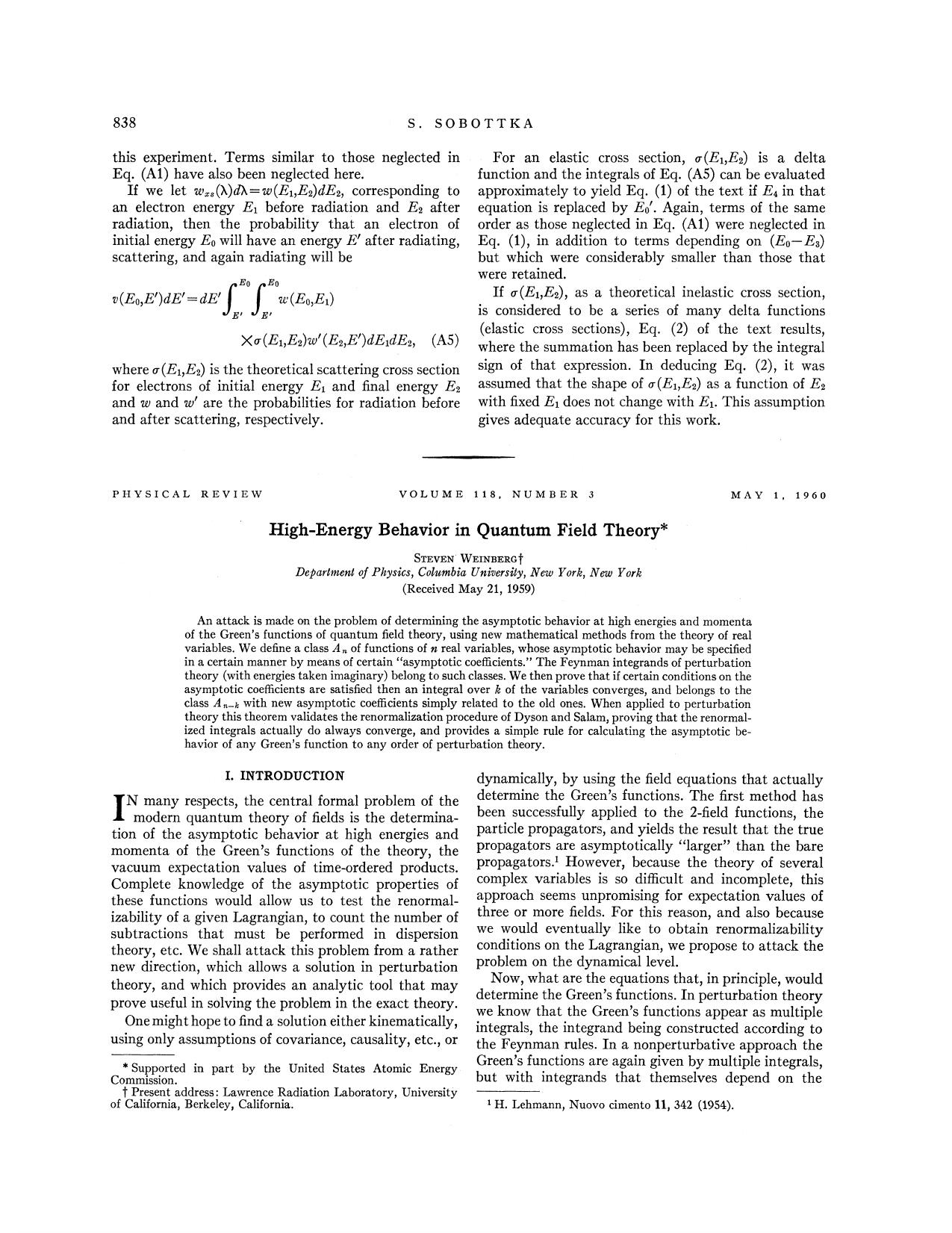 High-Energy Behavior in Quantum Field Theory by Steven Weinberg