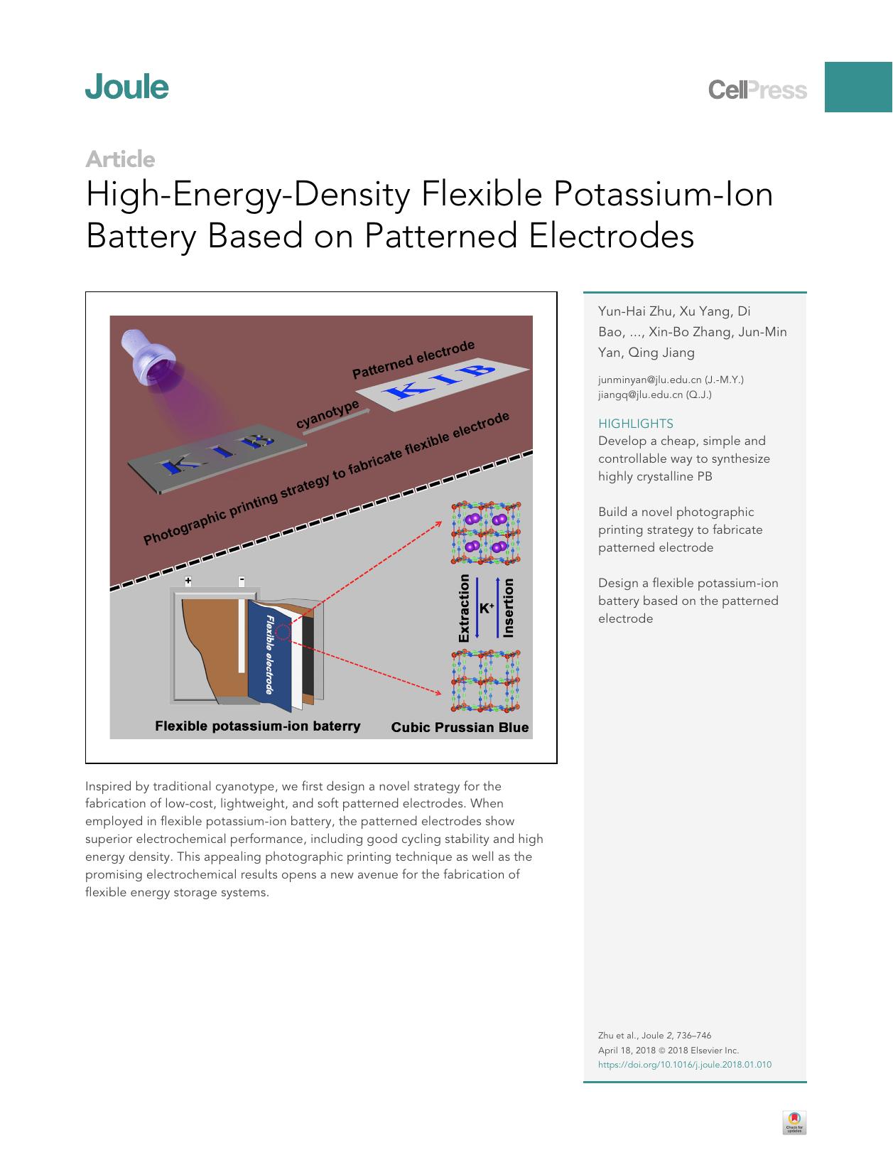 High-Energy-Density Flexible Potassium-Ion Battery Based on Patterned Electrodes by unknow