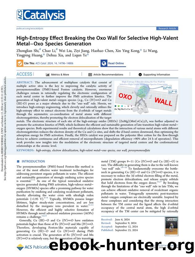 High-Entropy Effect Breaking the Oxo Wall for Selective High-Valent MetalâOxo Species Generation by unknow