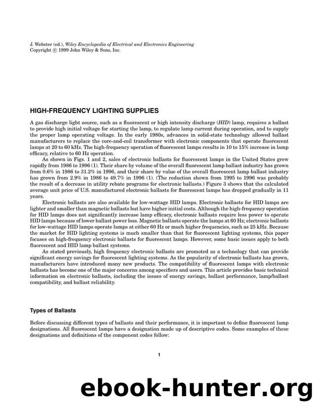 High-Frequency Lighting Supplies". In: Wiley Encyclopedia of Electrical and Electronics Engineering by Unknown