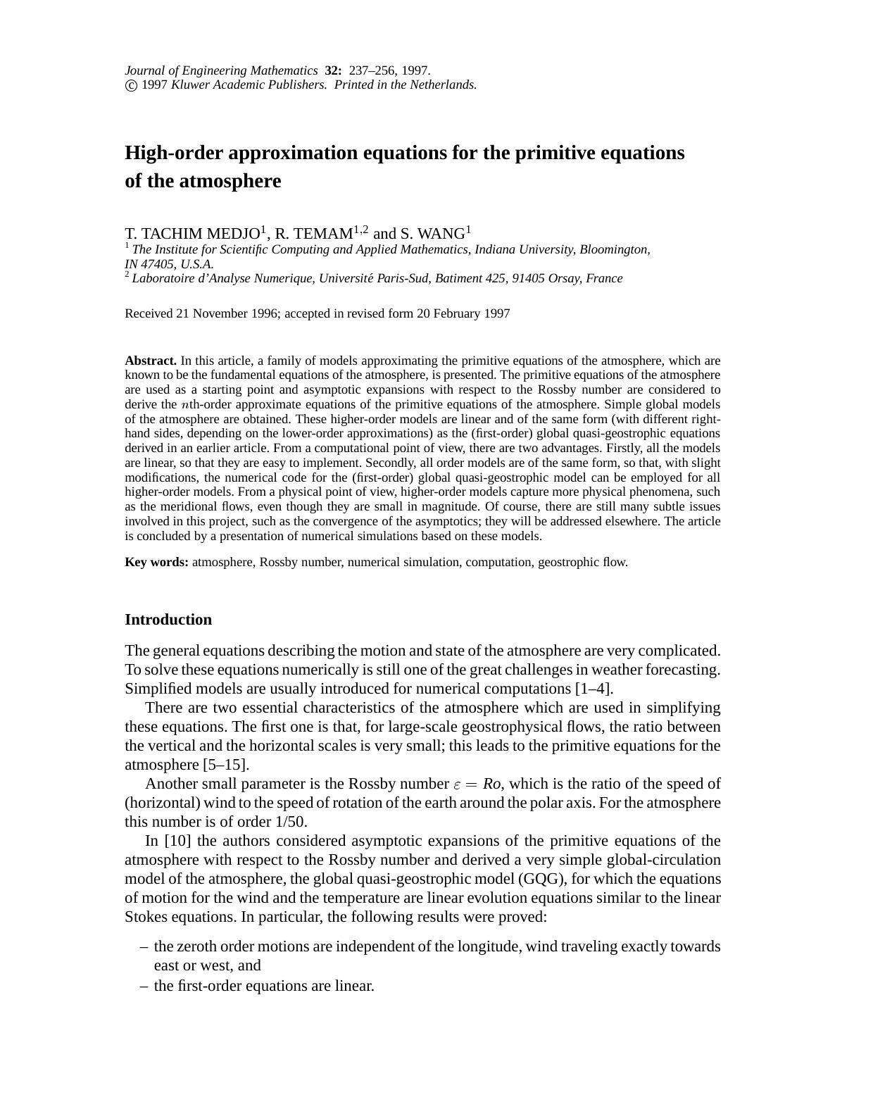 High-Order Approximation Equations for the Primitive Equations of the Atmosphere by Unknown