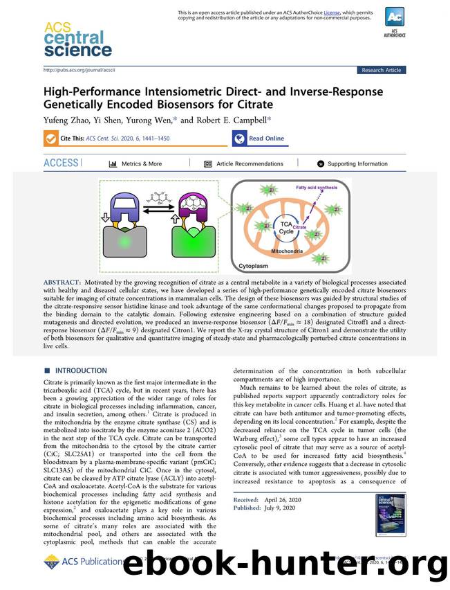 High-Performance Intensiometric Direct- and Inverse-Response Genetically Encoded Biosensors for Citrate by unknow