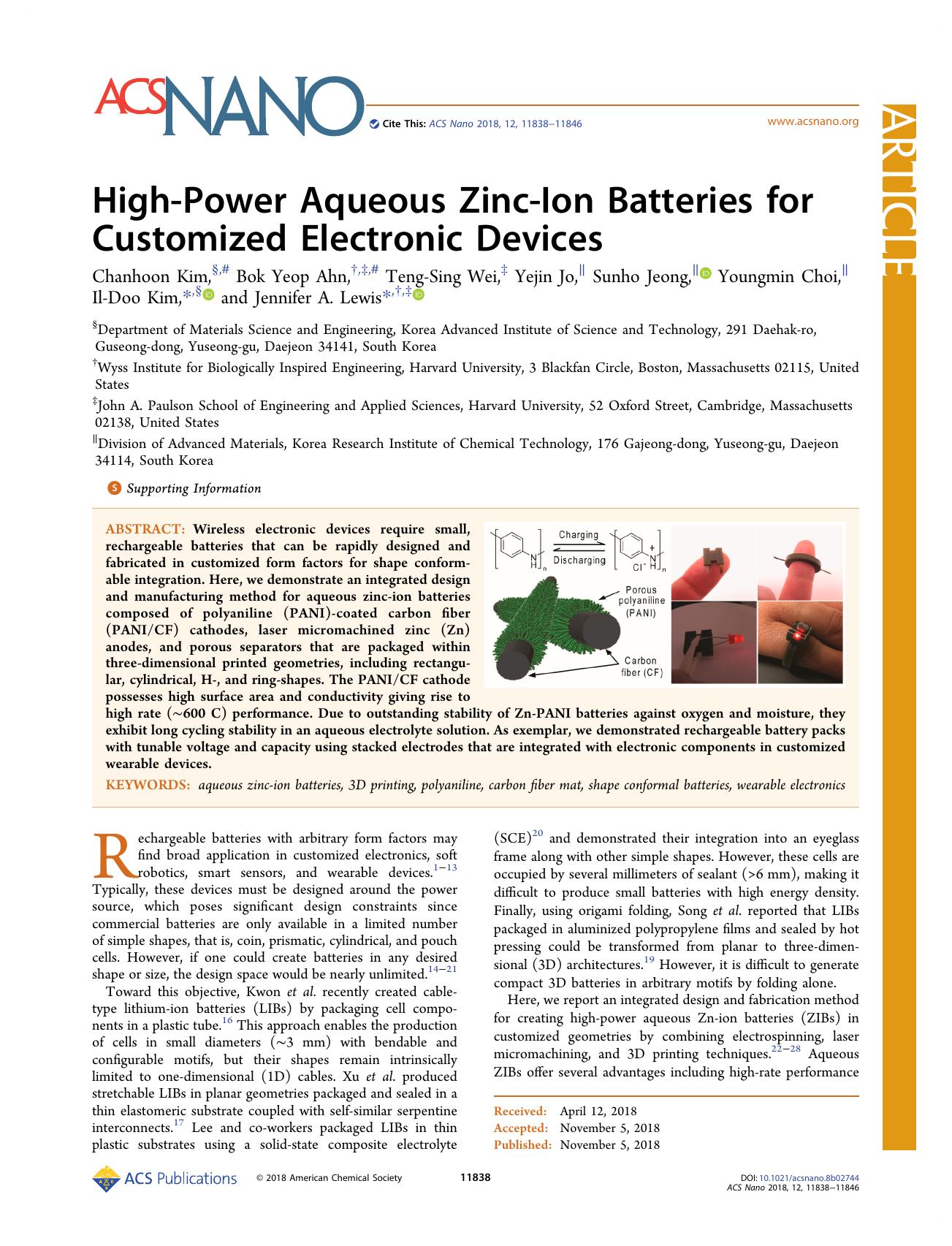 High-Power Aqueous Zinc-Ion Batteries for Customized Electronic Devices by unknow