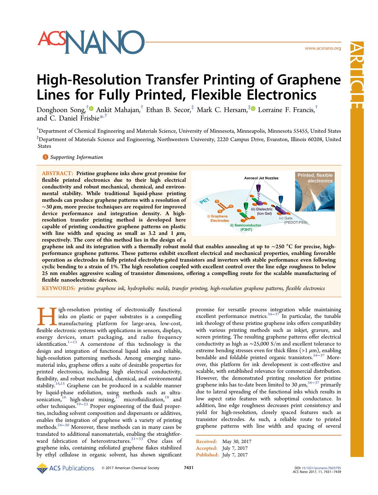 High-Resolution Transfer Printing of Graphene Lines for Fully Printed, Flexible Electronics by unknow