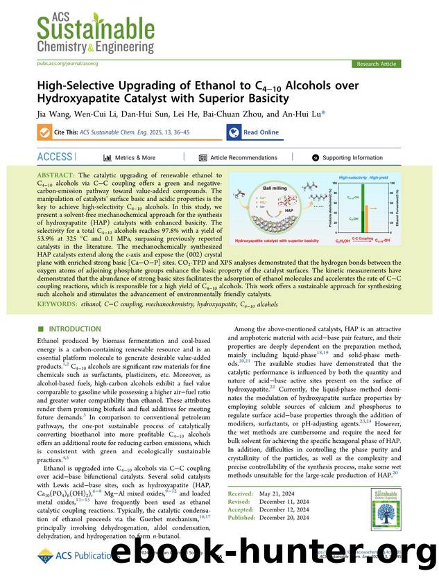 High-Selective Upgrading of Ethanol to C4â10 Alcohols over Hydroxyapatite Catalyst with Superior Basicity by Jia Wang Wen-Cui Li Dan-Hui Sun Lei He Bai-Chuan Zhou and An-Hui Lu