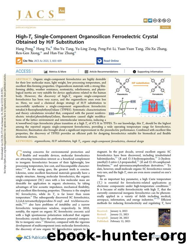 High-Tc Single-Component Organosilicon Ferroelectric Crystal Obtained by HF Substitution by unknow