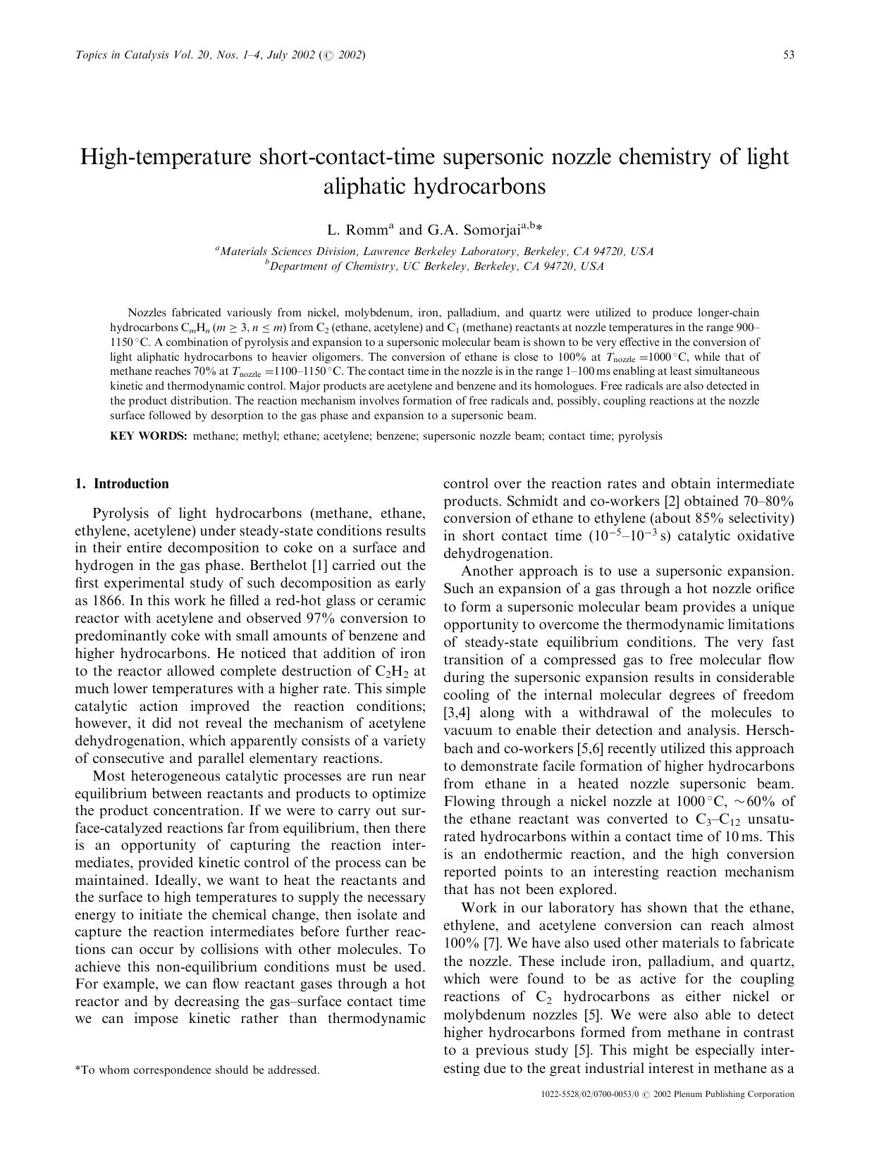 High-Temperature Short-Contact-Time Supersonic Nozzle Chemistry of Light Aliphatic Hydrocarbons by Unknown