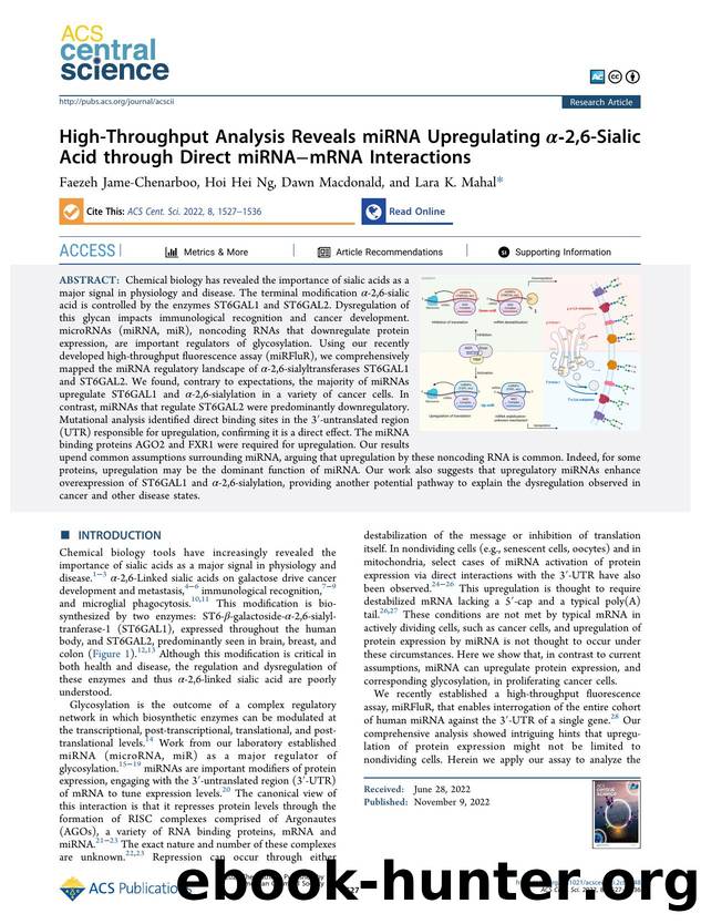 High-Throughput Analysis Reveals miRNA Upregulating Î±â2,6-Sialic Acid through Direct miRNAâmRNA Interactions by Faezeh Jame-Chenarboo & Hoi Hei Ng & Dawn Macdonald & Lara K. Mahal (ORCID: g/0000-0003-4791-8524)