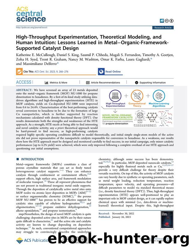 High-Throughput Experimentation, Theoretical Modeling, and Human Intuition: Lessons Learned in MetalâOrganic-Framework-Supported Catalyst Design by unknow