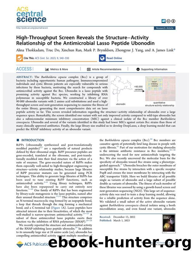 High-Throughput Screen Reveals the StructureâActivity Relationship of the Antimicrobial Lasso Peptide Ubonodin by unknow