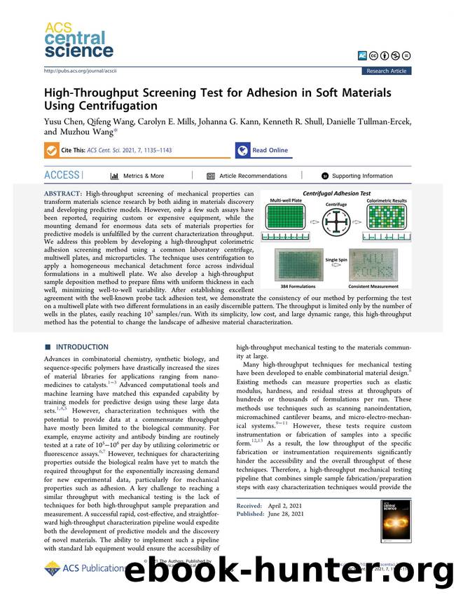 High-Throughput Screening Test for Adhesion in Soft Materials Using Centrifugation by unknow