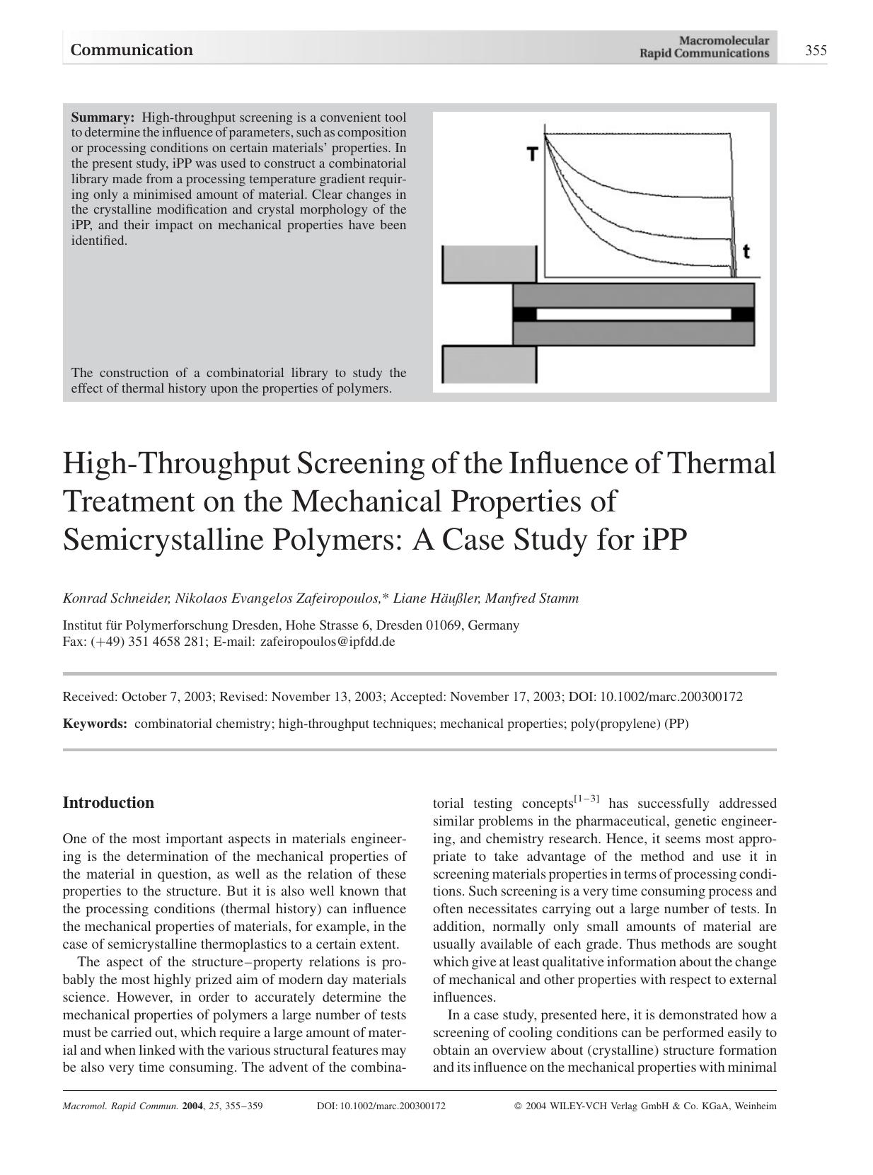 High-Throughput Screening of the Influence of Thermal Treatment on the Mechanical Properties of Semicrystalline Polymers: A Case Study for iPP by Unknown