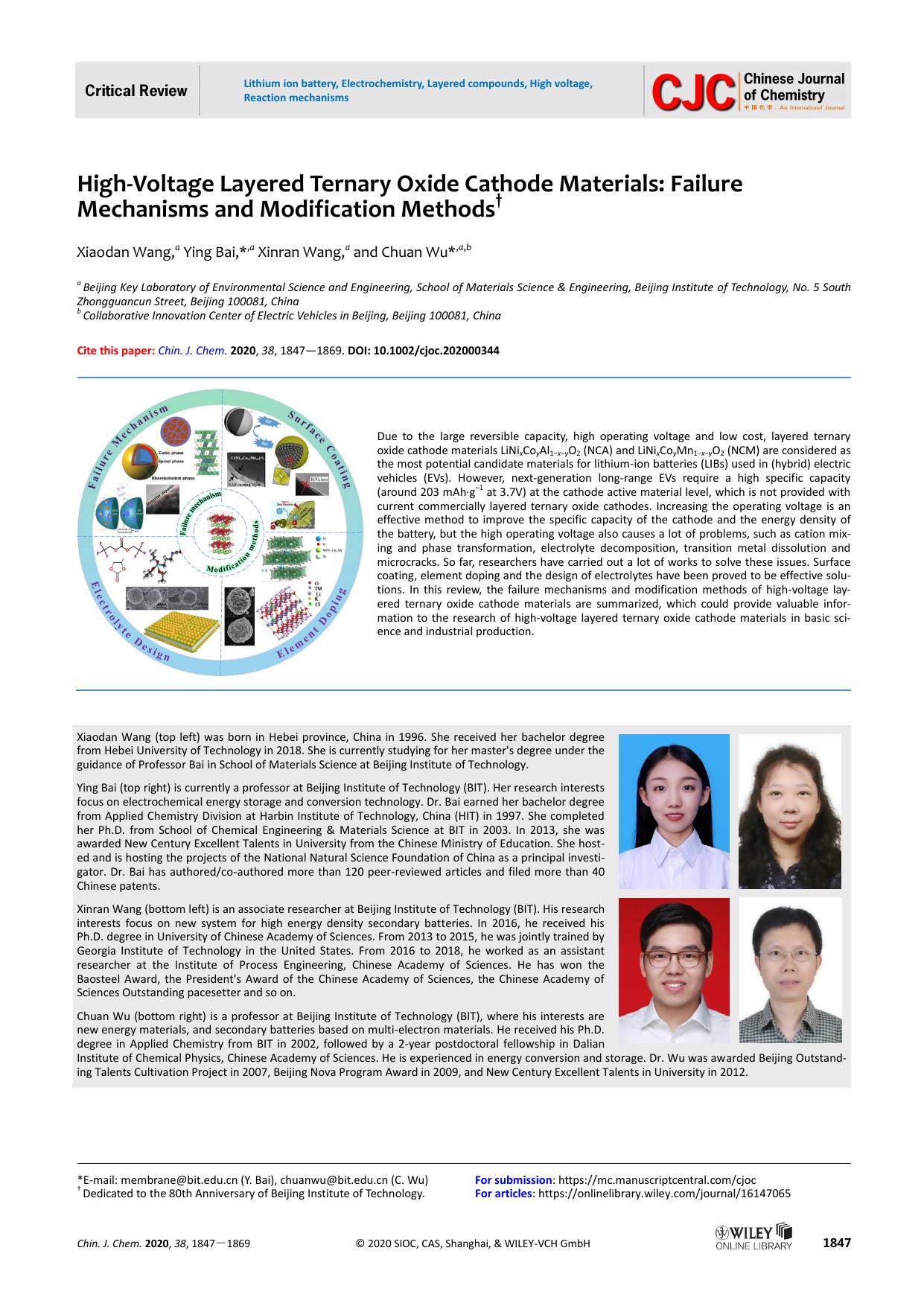 High-Voltage Layered Ternary Oxide Cathode Materials: Failure Mechanisms and Modification Methods by USER
