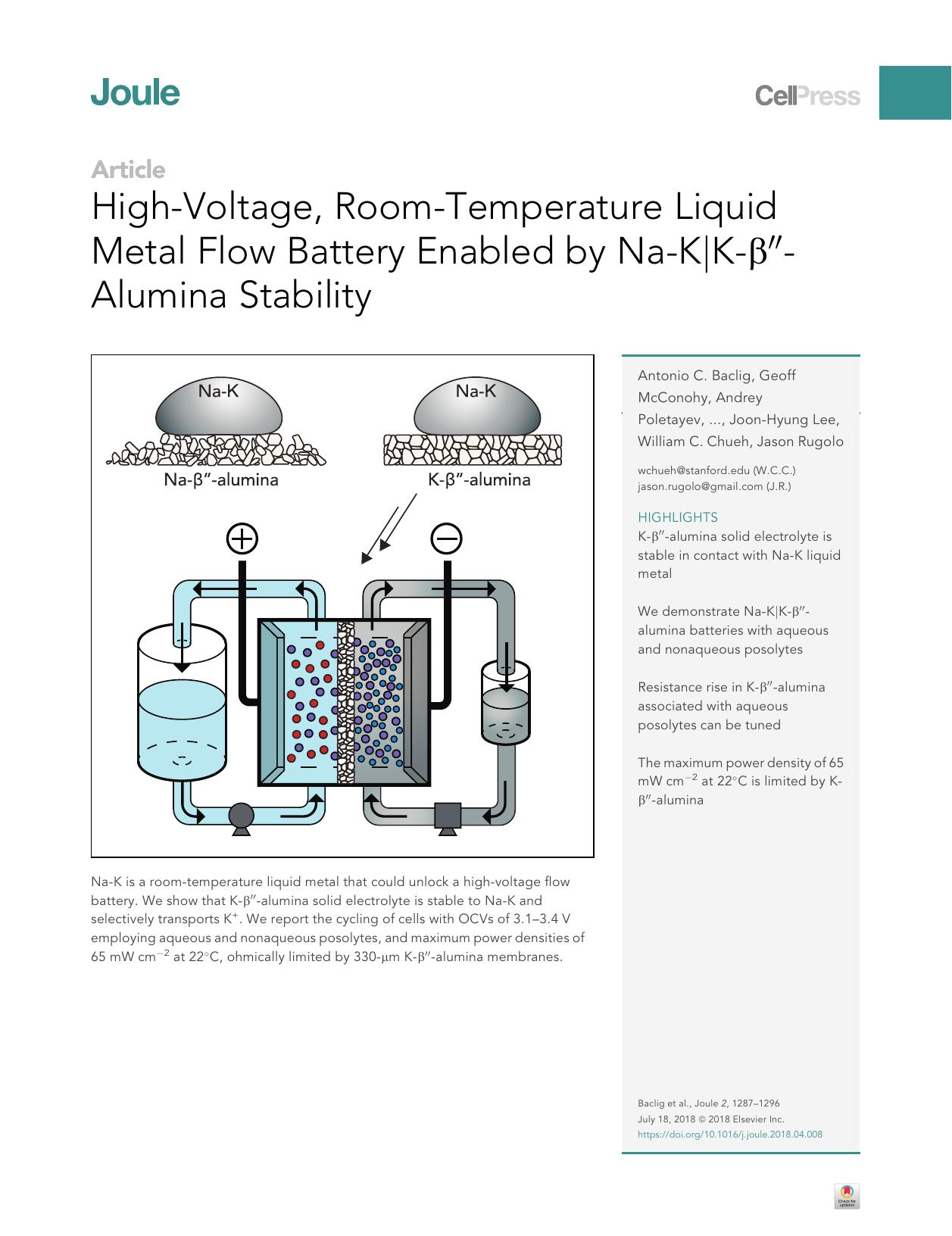 High-Voltage, Room-Temperature Liquid Metal Flow Battery Enabled by Na-K&verbar;K-&beta;&Prime;-Alumina Stability by unknow