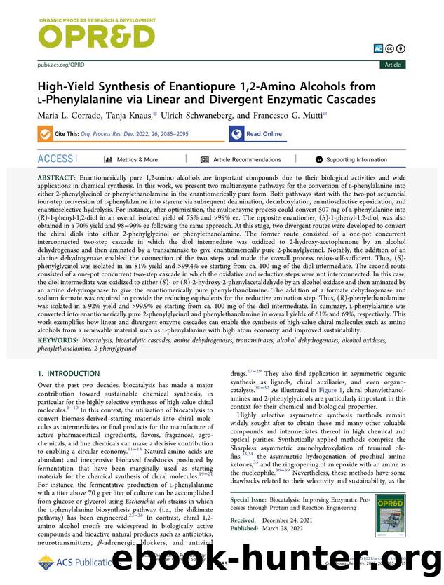 High-Yield Synthesis of Enantiopure 1,2-Amino Alcohols from l-Phenylalanine via Linear and Divergent Enzymatic Cascades by Maria L. Corrado Tanja Knaus Ulrich Schwaneberg and Francesco G. Mutti