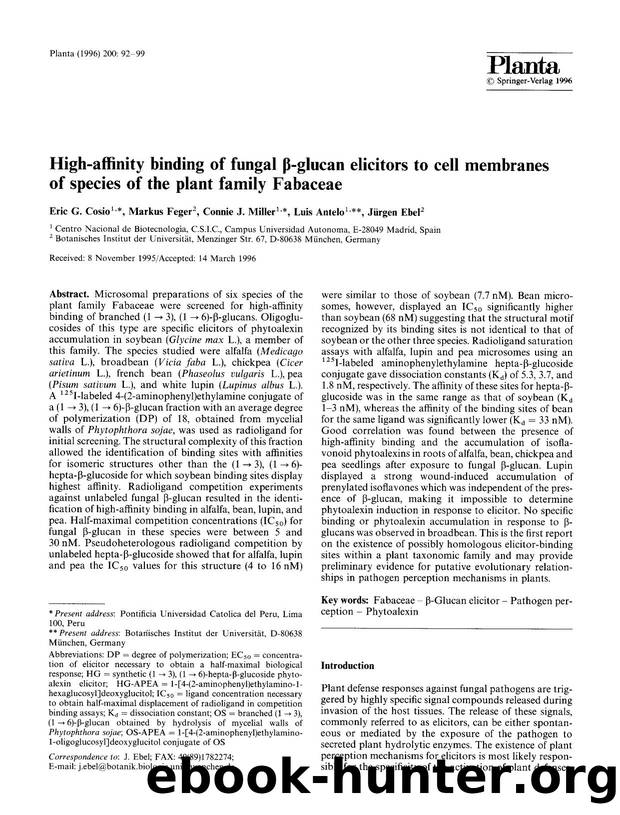 High-affinity binding of fungal β-glucan elicitors to cell membranes of species of the plant family Fabaceae by Unknown