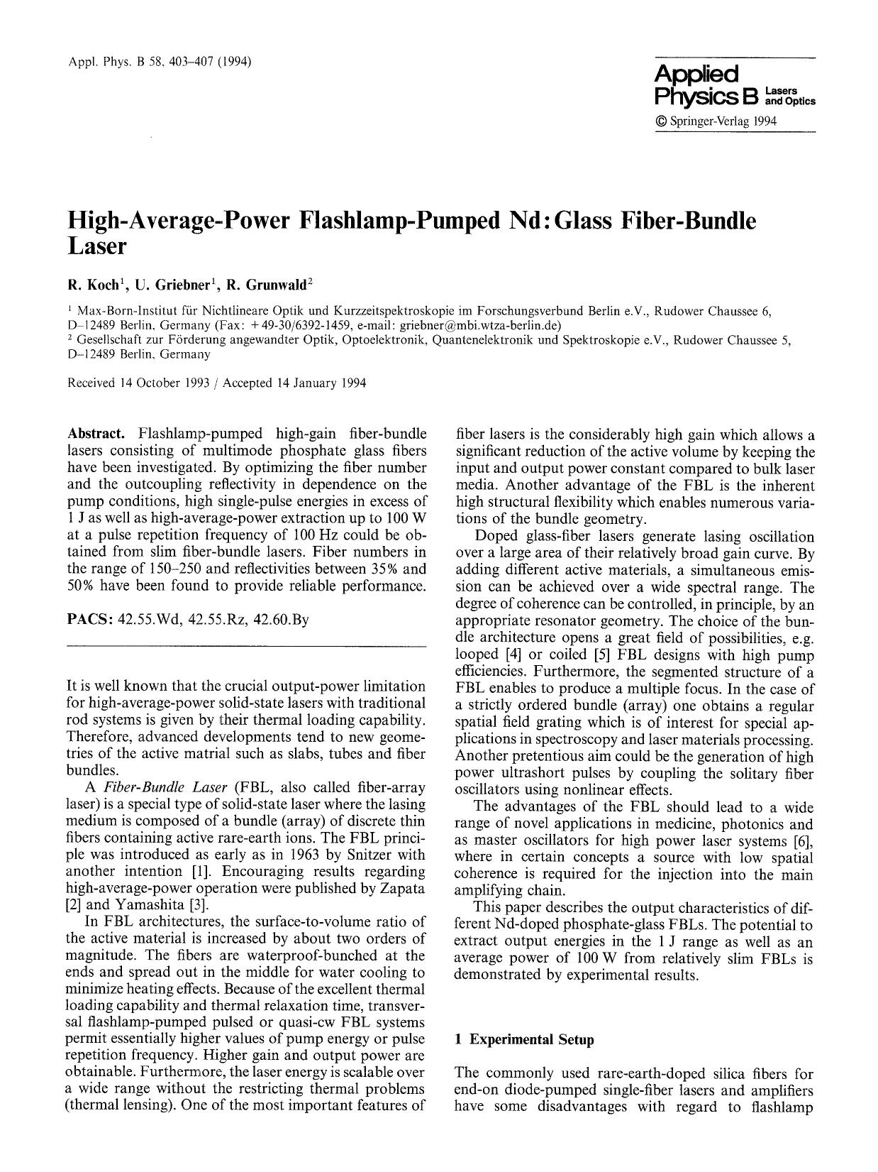 High-average-power flashlamp-pumped Nd:Glass fiber-bundle laser by Unknown
