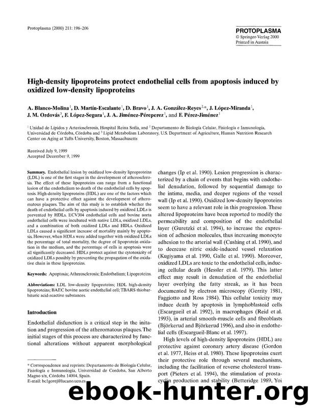 High-density lipoproteins protect endothelial cells from apoptosis induced by oxidized low-density lipoproteins by Unknown