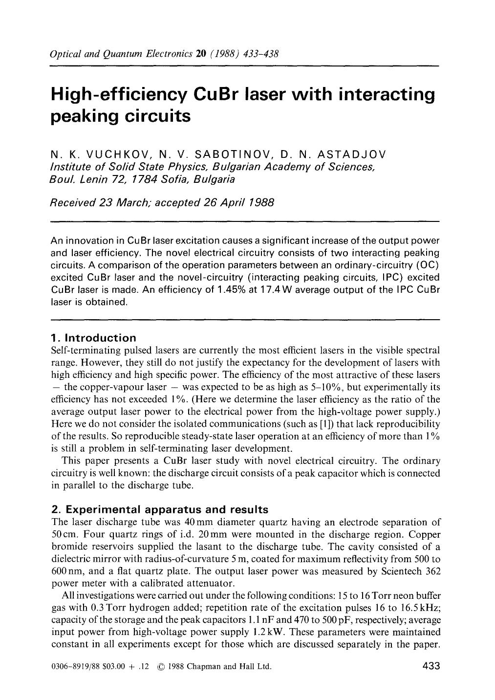 High-efficiency CuBr laser with interacting peaking circuits by Unknown