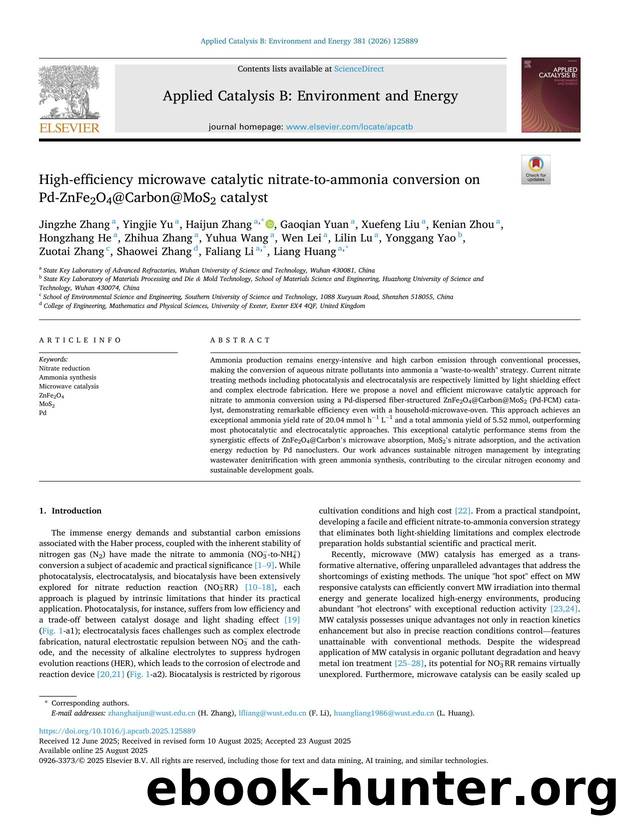 High-efficiency microwave catalytic nitrate-to-ammonia conversion on Pd-ZnFe2O4@Carbon@MoS2 catalyst by unknow