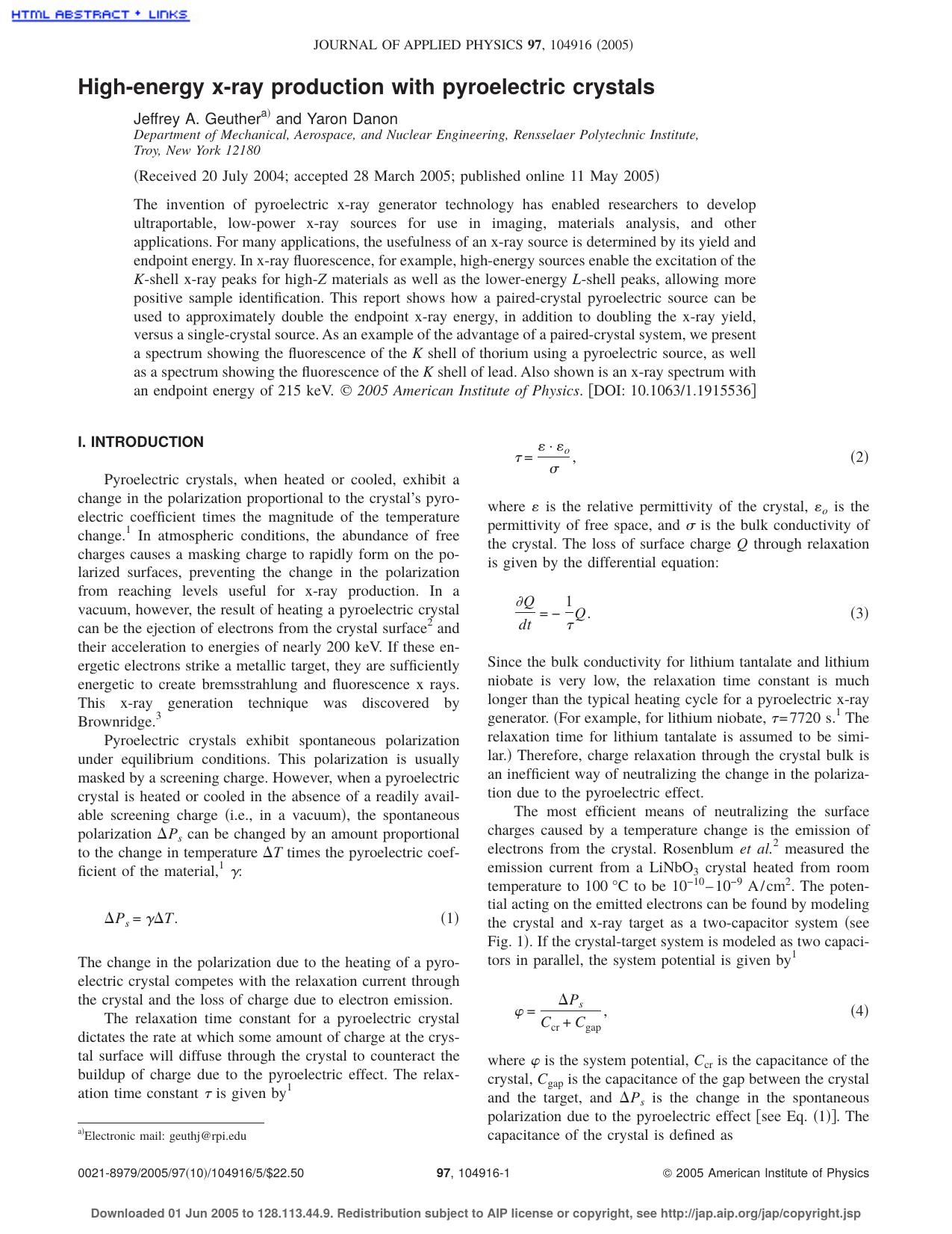 High-energy x-ray production with pyroelectric crystals by Unknown