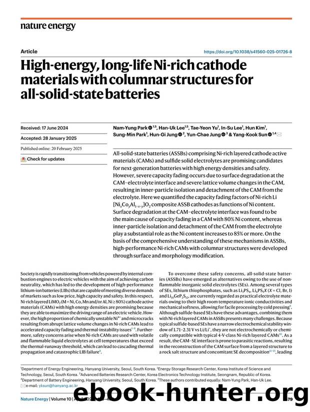 High-energy, long-life Ni-rich cathode materials with columnar structures for all-solid-state batteries by unknow